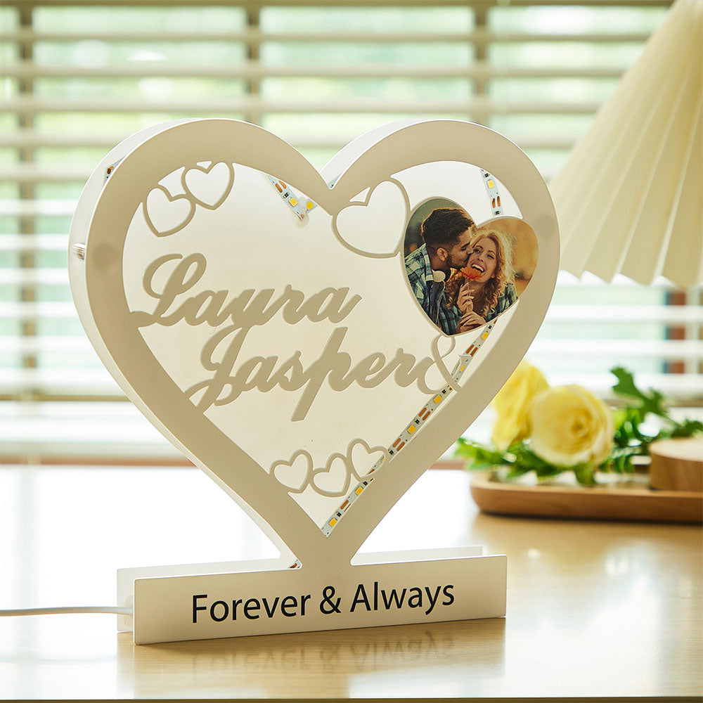 Custom Photo Engraved Night Light Heart Acrylic Romantic Gifts for Couple