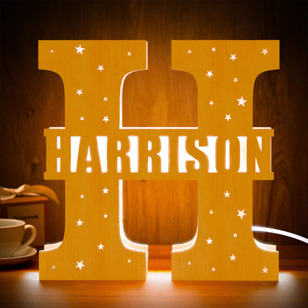 Personalised Initial Name Wooden Night Light Custom Letter Lamp Room Decor Idea for Mother's Day