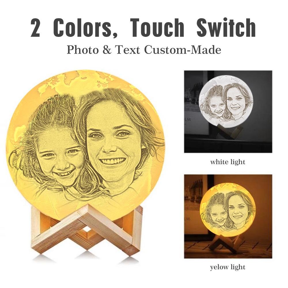 Custom 3D Printing Photo Earth Lamp With Your Text - For MUM - Touch Two Colors(10cm-20cm)