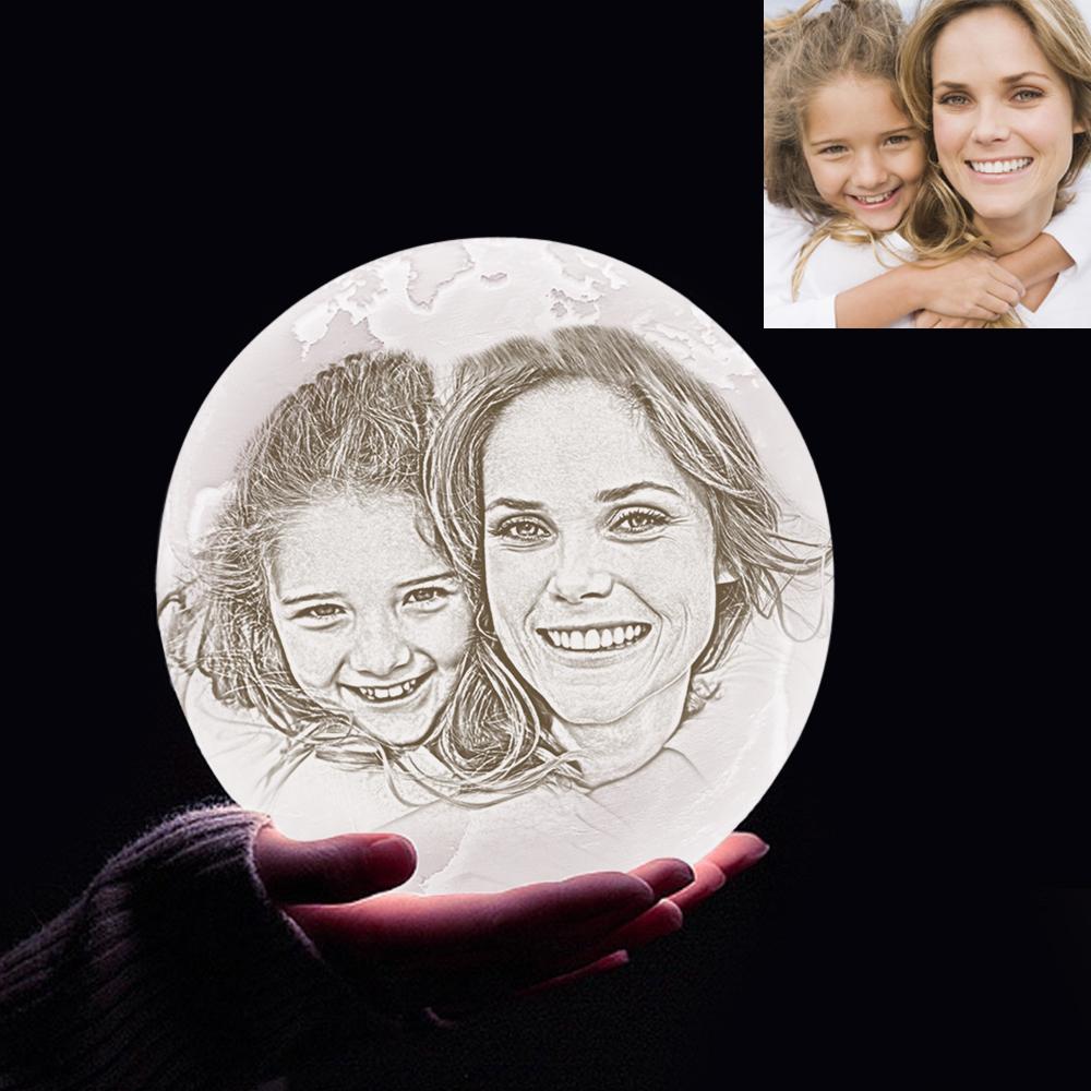 Custom 3D Printing Photo Earth Lamp With Your Text - For MUM - Touch Two Colors(10cm-20cm)