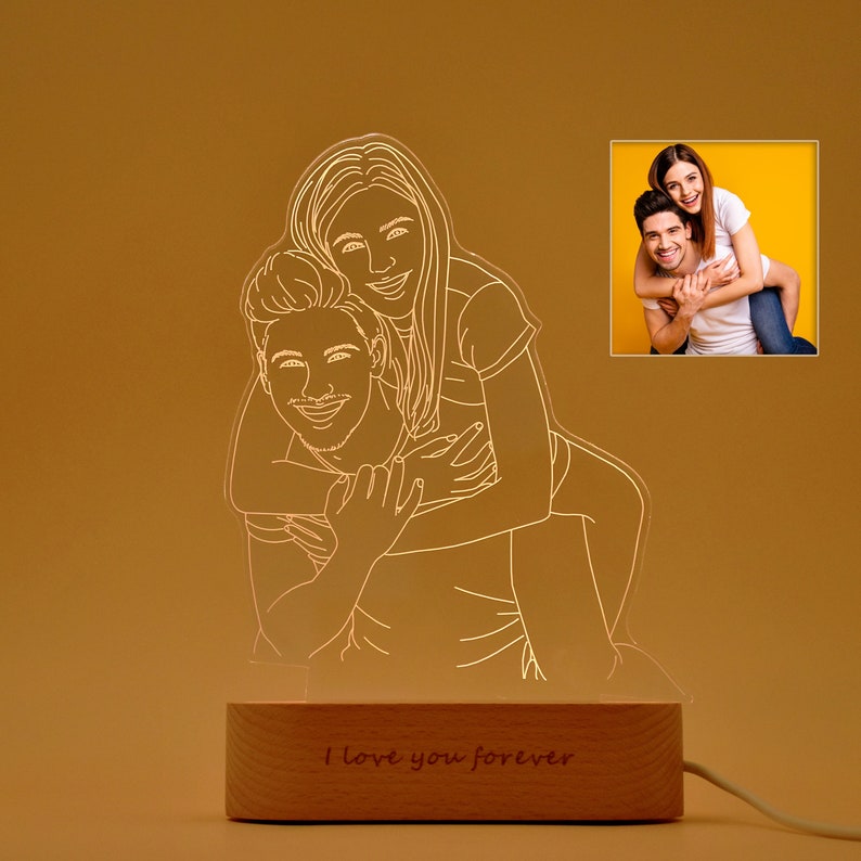 Engraved Portrait LED light Lamp Christmas Gift for Couple Photo Engraving Lamp