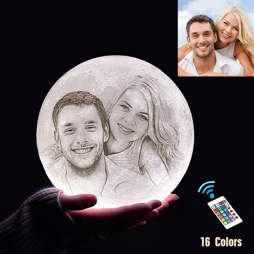 Custom 3D Printing Photo Moon Lamp With Your Text - For Valentine - Remote Control 16 Colors(10cm-20cm)