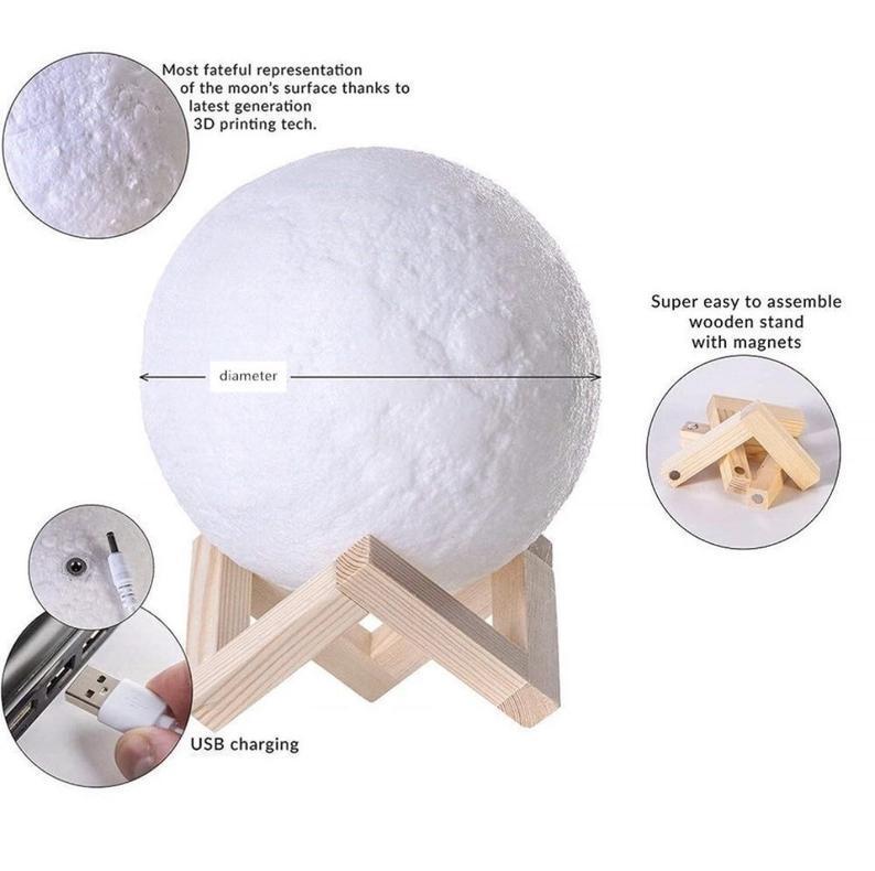 Custom 3D Printing Photo Moon Lamp With Your Text - For Valentine - Tap 3 Colors(10cm-20cm)
