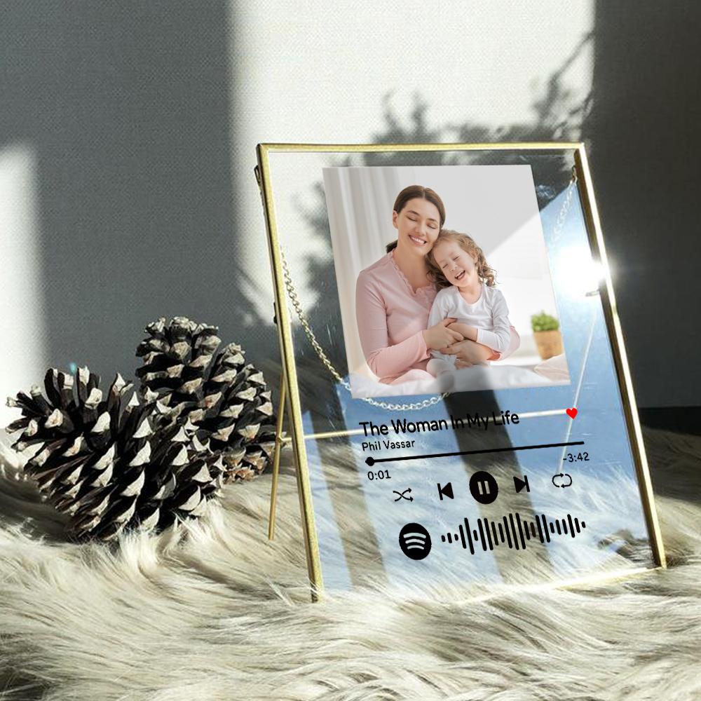 Gift for Dad Personalised Spotify Code Music Plaque Glass Art Valentine Spotify Plaque with Golden Frame